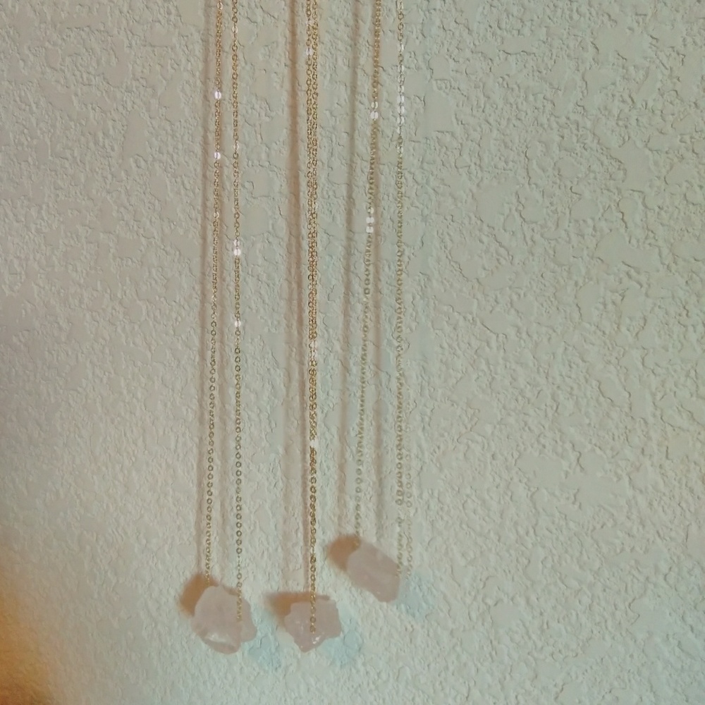 Raw Rose Quartz 14K Gold Crystal Necklace - Picture 2 of 8